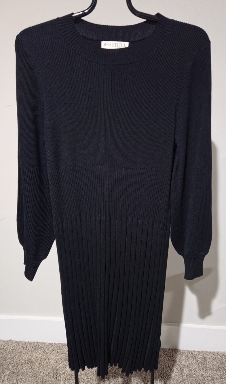 BEAUTIFUL by Lawrence Zarian PXL Black Balloon Sleeve Sweater Dress A661724 NWOT